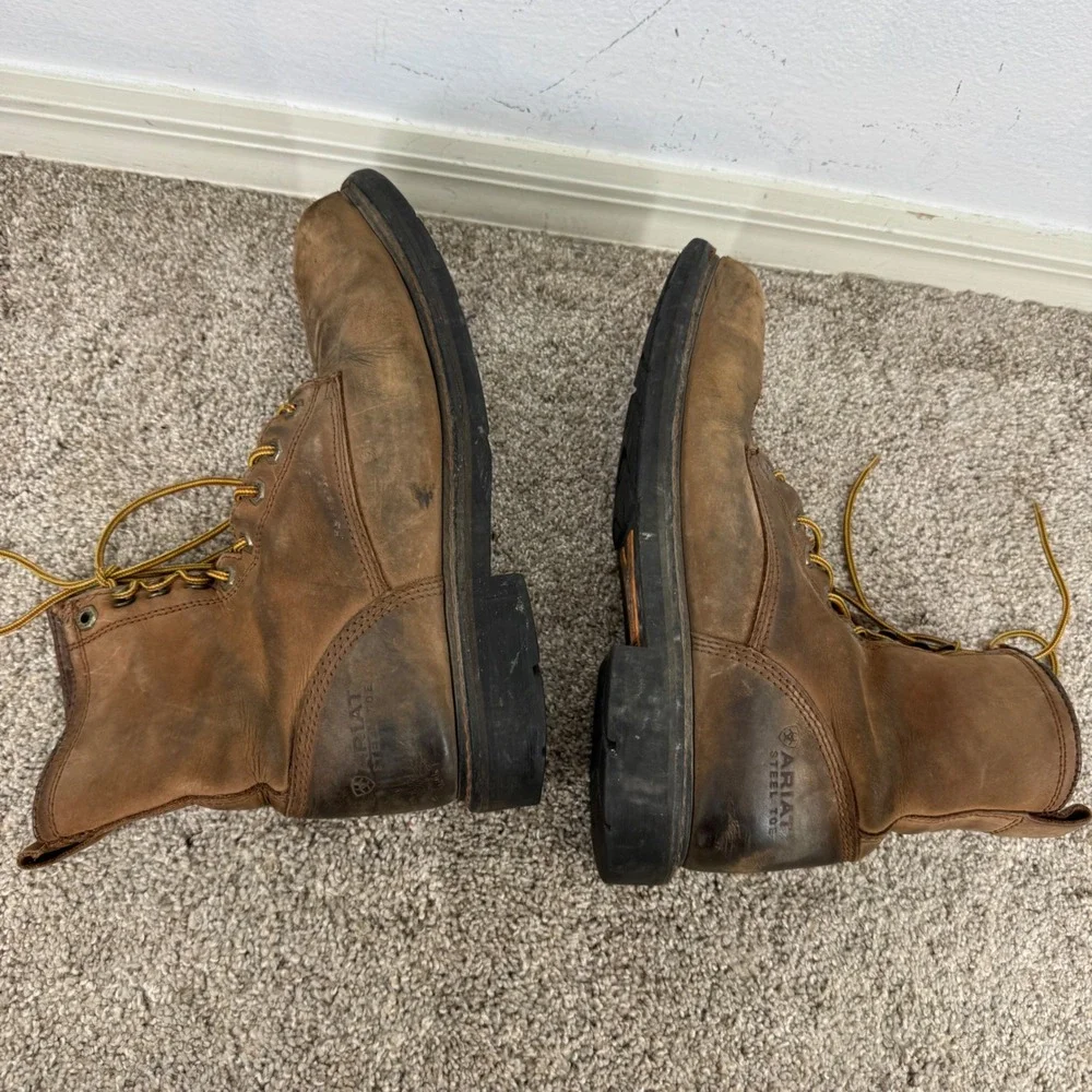 Ariat Steel Toe Work Boots Lace Up Brown Leather Square Toe‎ Mens 10.5 Safety